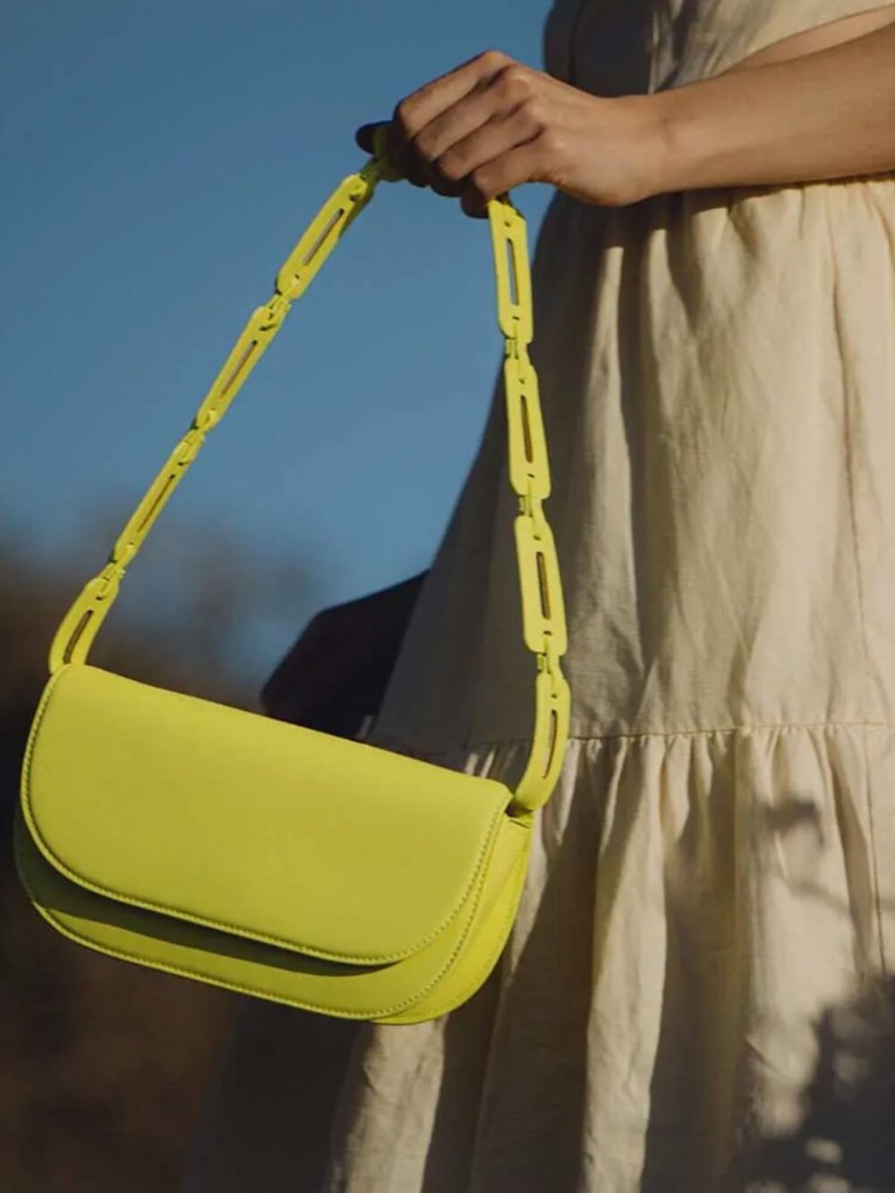 Melie Bianco Inez Shoulder Bag Clutch Vegan Neon Yellow (Removable Strap)